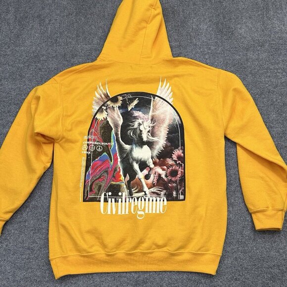 Civil Regime Hoodie Men Large Yellow Pullover Hooded Sweatshirt - Picture 2 of 10